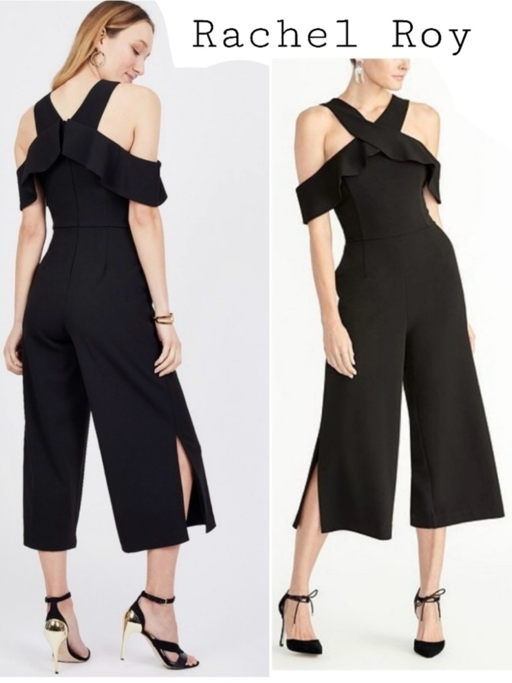 RACHEL Roy Black Cold Shoulder  Wide-Leg Jumpsuit.